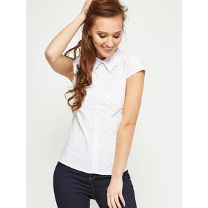 Short-sleeved shirt with salmon polka dots white