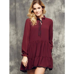 Cocomore Boutiqe dress with stand-up collar and ruffles burgundy