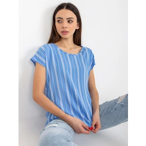 SUBLEVEL blue striped blouse with short sleeves