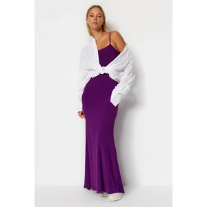 Trendyol Purple Fitted/Slip-On Maxi, Flexible Knit Dress with Straps