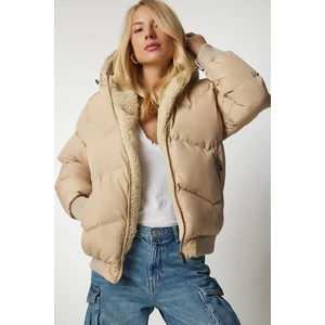 Happiness İstanbul Women's Beige Hooded Puffy Coat