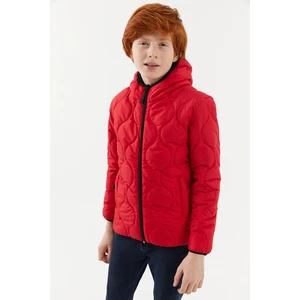 River Club Boy's Onion Patterned Fiber Inside Water and Windproof Red Hooded Coat