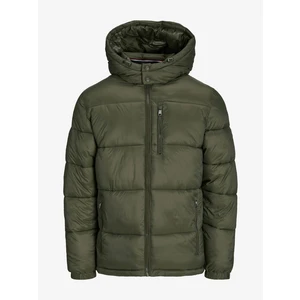 Khaki pánská zimní prošívaná bunda Jack & Jones Eddie - Pánské