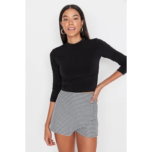 Trendyol Black Sleeve Gathered Detail Fitted/Situated High Neck Crop Elastic Knitted Blouse