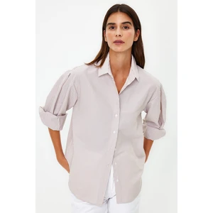 Trendyol Beige Basic Striped Oversize Wide Fit Woven Shirt