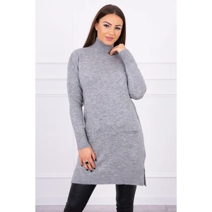 Sweater with stand-up collar gray