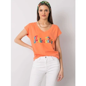 Orange t-shirt with a colorful print