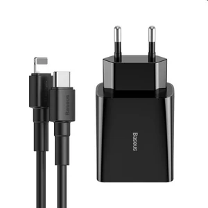 Baseus adaptér USB-C PD 18W + kábel USB-C/Lightning 2.4A 1m, čierny