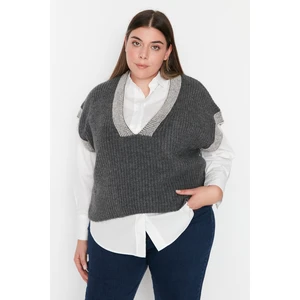 Trendyol Curve Plus Size Sweater Vest - Gray - Oversize