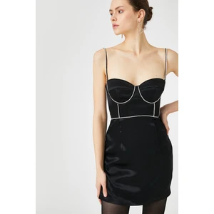 Koton Evening Dress in Mini Satin with Straps, Underwire. Waterway Stone Detailed.