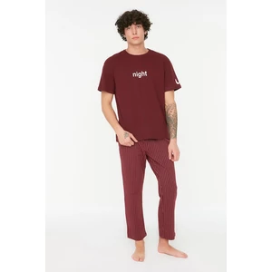 Trendyol Claret Red Printed Knitted Pajamas Set