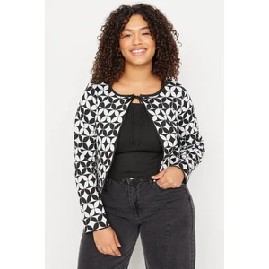 Trendyol Curve Black Geometric Pattern Tie Detailed Knitwear Blouse & Cardigan Suit