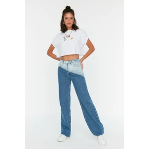 Trendyol Blue Color Block High Waist Wide Leg Jeans