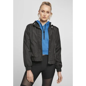 Ladies Oversized Shiny Crinkle Nylon Jacket Black