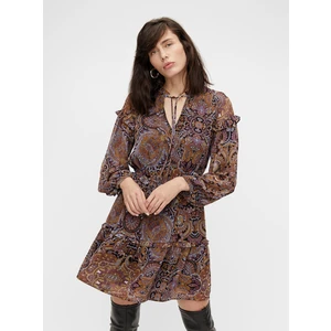 Purple-brown patterned dress with ruffles . OBJECT Marcin - Women