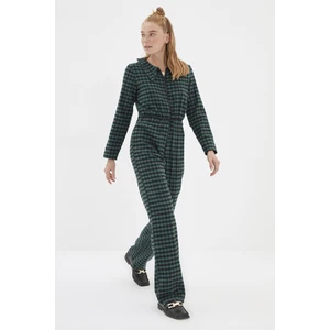 Trendyol Green Checkered Zipper Jumpsuit