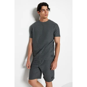 Trendyol Anthracite Regular Fit Textured Knitted Pajama Set with Shorts