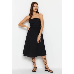 Trendyol Black A-Cut Ribbed Detailed Poplin Woven Dress