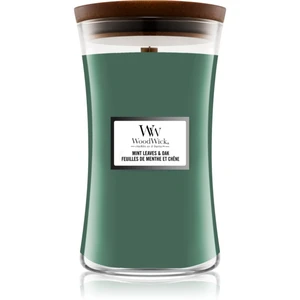 Woodwick Mint Leaves & Oak vonná svíčka s dřevěným knotem 609,5 g