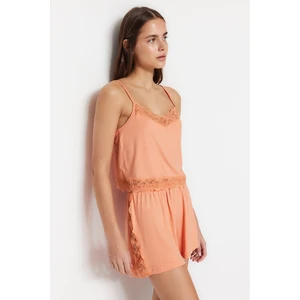 Trendyol Salmon Lace Detailed Rope Strap Knitted Pajama Set