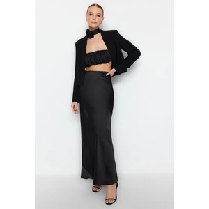 Trendyol Black Woven Satin Long Skirt