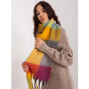 Yellow and mint long plaid winter scarf