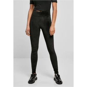 Women's high-waisted velvet leggings black