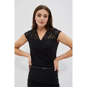 V-Neck Blouse with Moodo Lace - Black