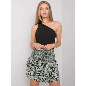 RUE PARIS Green and black skirt with a frill