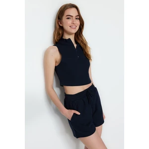 Trendyol Navy Blue Zipper Detail, Crop-textured Knitted Top and Bottom Set