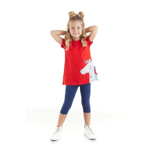 Denokids Sailor Unicorn Girl Child Red T-shirt, Navy Blue Leggings Suit.