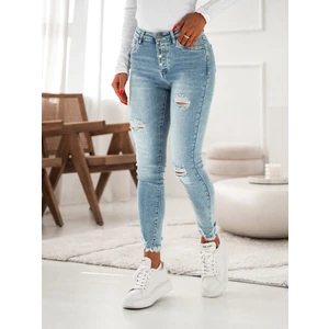 Women's denim jeans with button abrasions