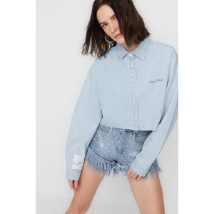 Trendyol Blue Embroidery Detailed Denim Shirt