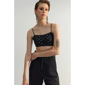 Trendyol Black-Multicolored Crop Lined Tulle Polka Dot Bustier