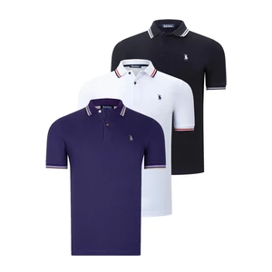 TRIPLE SET T8594 DEWBERRY MENS T-SHIRT-BLACK-WHITE-PURPLE