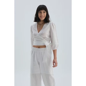 Dagi White Linen Shirt with Cross-tie Detail