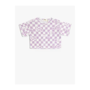 Koton Crop T-Shirt Plaid Short Sleeve Crew Neck Cotton