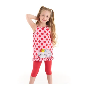 Denokids Cat Girl Kid Poplin 100% Cotton Tank Top, Red Leggings Set.