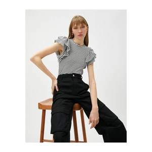 Koton Ruffled Sleeves T-shirt Crew Neck