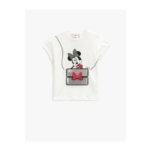 Koton Minnie Mouse T-Shirt - Printed Licensed Sequin Embroidered Short Sleeve Crew Neck