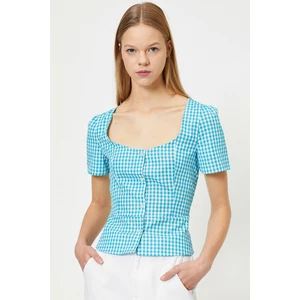 Koton Women Turquoise White Plaid Blouse