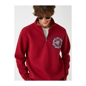 Koton College Sweatshirt with Raspberries, Stand-Up Collar, Zipper Detail.