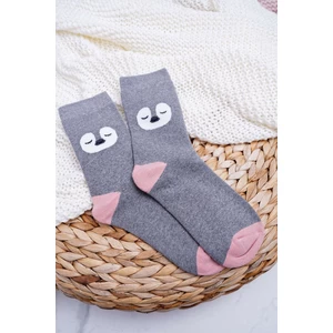 Women's socks warm gray with penguin