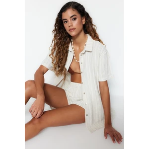 Trendyol Ecru Knitted Shirt Shorts Set