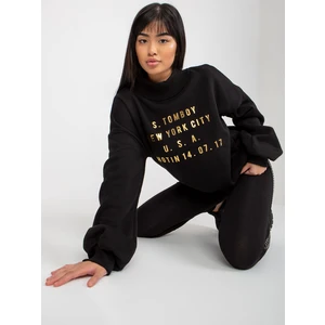 Black sweatshirt with inscriptions and turtleneck