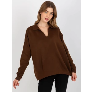 Dark brown smooth oversize sweater with collar