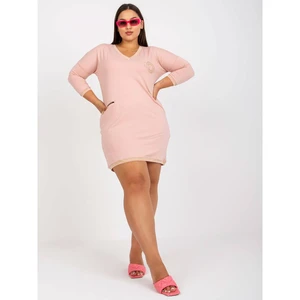 Dusty pink plus size cotton tunic with a V-neck