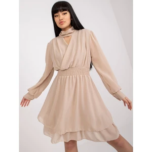 Airy, beige cocktail dress with a mini length OCH BELLA