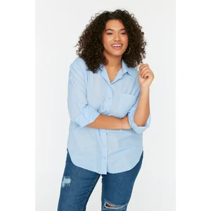 Trendyol Curve Blue Boyfriend Woven Shirt