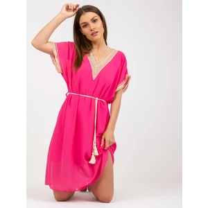 Pink dress of one size with a braided belt